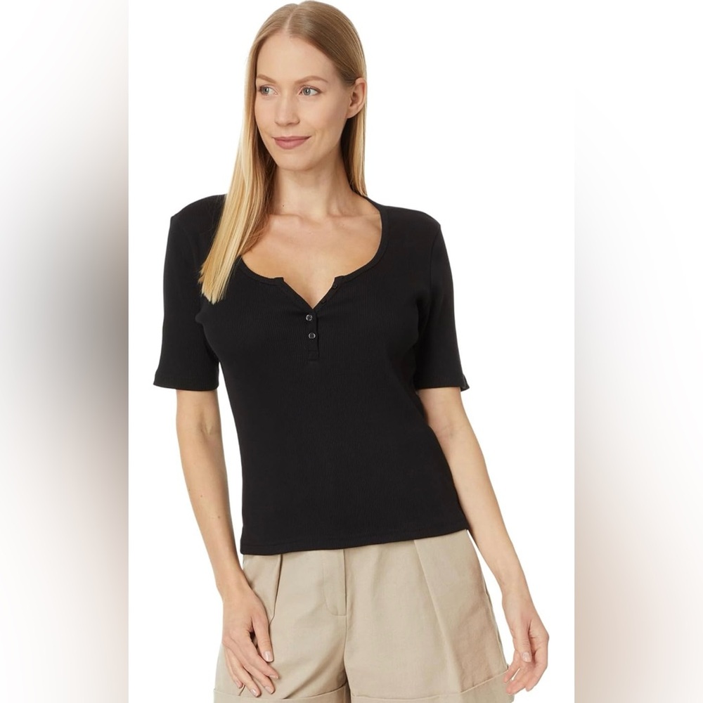 NWT Pact Favorite Rib Henley Top in Black L organic cotton